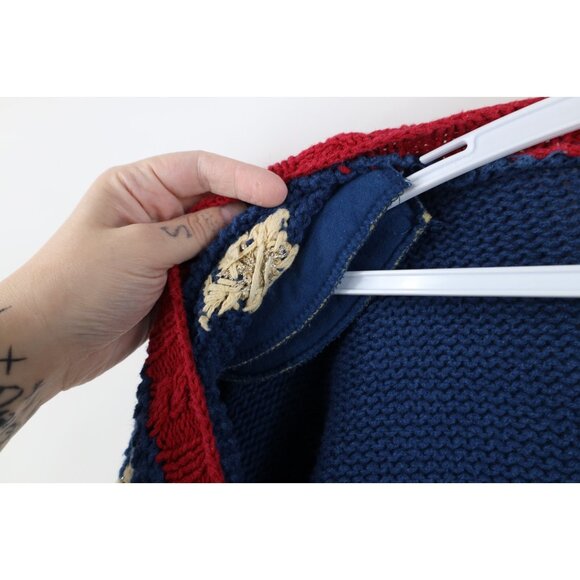 Vtg 90s Streetwear Womens Medium Hand Knit Flower Boat Anchor Cardigan Sweater - Picture 12 of 15